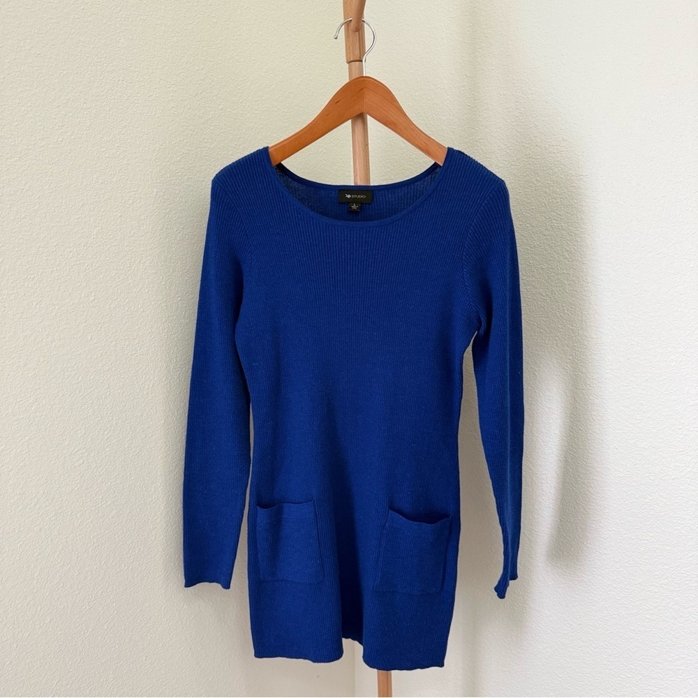 AB Studio Blue Long Sweater with Front Pockets Women’s Size Large